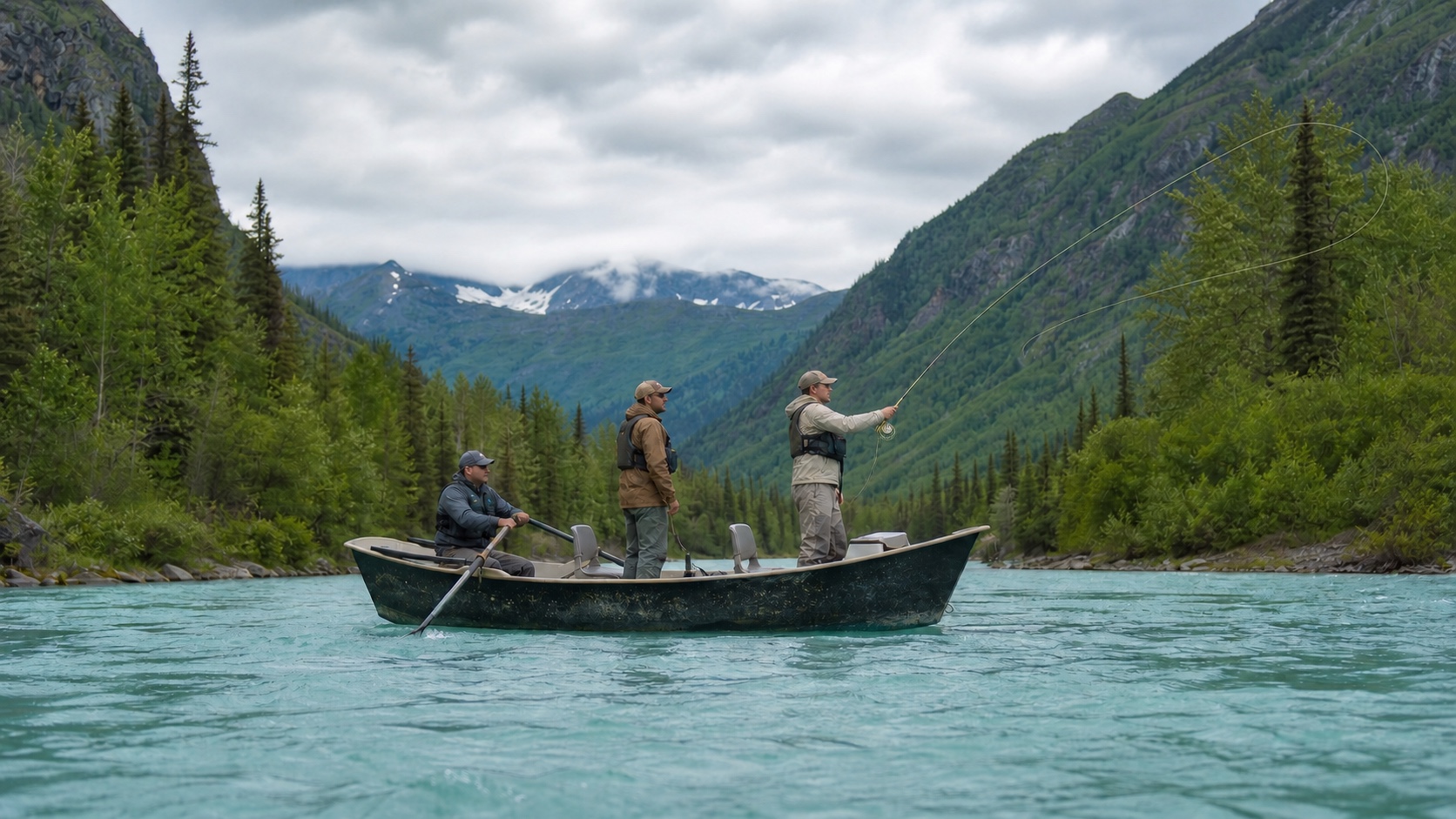 Illustrative Alaska fishing scene, not a photograph of this operator or location